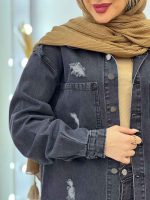 مانتو جین زاپ دار آستین دکمه کد 4477 - تصویر 4