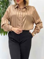 شومیز ساتن راه راه کد 4544 - تصویر 5