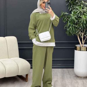 مانتو شلوار جلو بسته یقه دار کد 4593