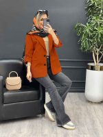 مانتو لینن دو دکمه جیب نما کد 4595 - تصویر 5