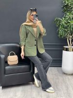 مانتو لینن دو دکمه جیب نما کد 4595 - تصویر 12
