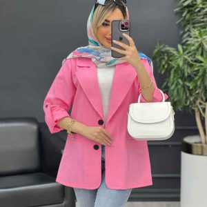 مانتو لینن دو دکمه جیب نما کد 4595
