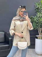 مانتو لینن دو دکمه جیب نما کد 4595 - تصویر 7