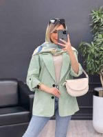 مانتو لینن دو دکمه جیب نما کد 4595 - تصویر 6