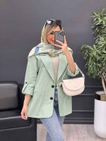 مانتو لینن دو دکمه جیب نما کد 4595 - تصویر 14