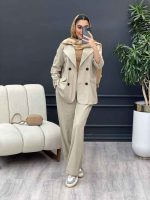 ست مانتو و شلوار لینن چهار دکمه کد 4598 - تصویر 4