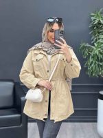 مانتو کتان چهارجیب کمر گت کد 4564 - تصویر 2