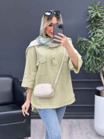 مانتو یقه دو دکمه دو جیب کد 4642 - تصویر 2