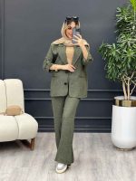 ست مانتو و شلوار دو دکمه جیب نما کد 4634 - تصویر 7