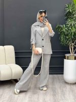 ست مانتو و شلوار دو دکمه جیب نما کد 4634 - تصویر 5