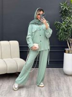 ست مانتو و شلوار پایین بند دار کد 4528 - تصویر 2