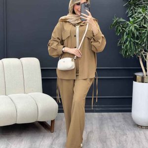 ست مانتو و شلوار پایین بند دار کد 4528