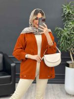 مانتو لینن دو جیب نما پایین پاگن کد 4661 - تصویر 5
