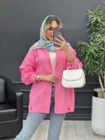 مانتو لینن دو جیب نما پایین پاگن کد 4661 - تصویر 2