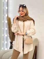 شومیز طرحدار لینن نچرال کد 4606 - تصویر 6
