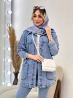 مانتو جین برش دار دو جیب کد 4377 - تصویر 12