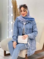 مانتو جین برش دار دو جیب کد 4377 - تصویر 16