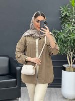 مانتو کتان سر جیب دکمه کد 4670 - تصویر 3