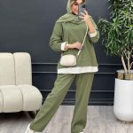 مانتو شلوار جلو بسته یقه دار کد 4786