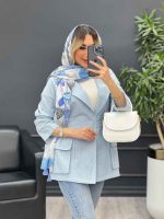 مانتو لینن کمر کش تک دکمه کد 4529 - تصویر 2