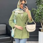 مانتو لینن کمر کش تک دکمه کد 4529