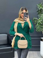 مانتو لینن کمر کش تک دکمه کد 4529 - تصویر 5