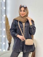 مانتو جین برش دار دو جیب پاکتی کد 4677 - تصویر 5