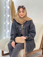 مانتو جین برش دار دو جیب پاکتی کد 4677 - تصویر 3