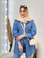 مانتو جین برش دار دو جیب پاکتی کد 4677 - تصویر 4