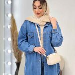مانتو جین برش دار دو جیب پاکتی کد 4677