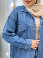 مانتو جین برش دار دو جیب پاکتی کد 4677 - تصویر 13