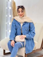 مانتو جین برش دار دو جیب پاکتی کد 4677 - تصویر 7