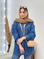 مانتو جین برش دار دو جیب پاکتی کد 4677 - تصویر 2