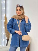 مانتو جین برش دار دو جیب پاکتی کد 4677 - تصویر 6