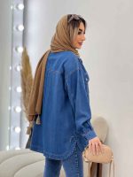 مانتو جین برش دار دو جیب پاکتی کد 4677 - تصویر 15