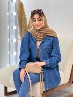 مانتو جین برش دار دو جیب پاکتی کد 4677 - تصویر 9
