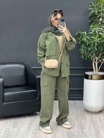 مانتو شلوار آستین بند دو جیب پاکتی کد 4666 - تصویر 2