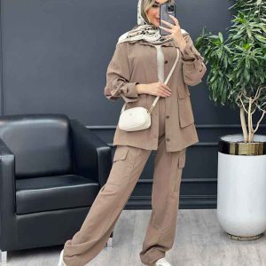 مانتو شلوار آستین بند دو جیب پاکتی کد 4666