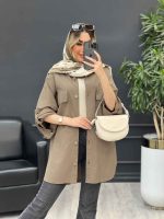 مانتو دکمه چوبی دو جیب پاکتی کد 4667 - تصویر 11