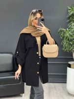 مانتو دکمه چوبی دو جیب پاکتی کد 4667 - تصویر 9