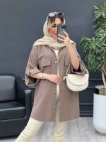 مانتو دکمه چوبی دو جیب پاکتی کد 4667 - تصویر 8