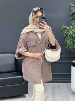 مانتو دکمه چوبی دو جیب پاکتی کد 4667 - تصویر 3