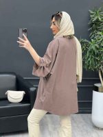 مانتو دکمه چوبی دو جیب پاکتی کد 4667 - تصویر 13