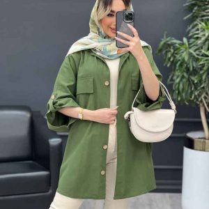 مانتو دکمه چوبی دو جیب پاکتی کد 4667