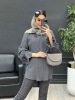 مانتو کراش یقه بند دار کد 4656 - تصویر 2