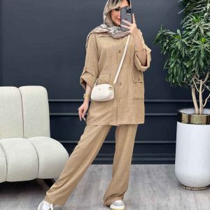 ست مانتو و شلوار دو جیب پاکتی کد 4658