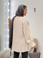 مانتو لینن نچرال یقه نامتقارن دو دکمه کد 3019 - تصویر 14