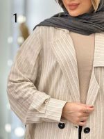 مانتو لینن نچرال یقه نامتقارن دو دکمه کد 3019 - تصویر 12
