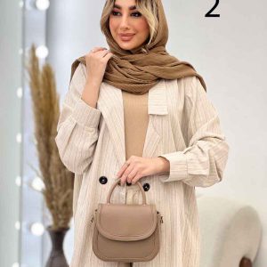 مانتو لینن نچرال یقه نامتقارن دو دکمه کد 3019