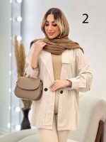 مانتو لینن نچرال یقه نامتقارن دو دکمه کد 3019 - تصویر 11